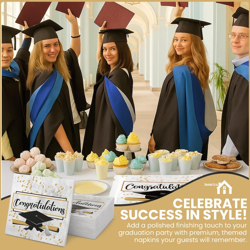 Iconikal 48-Count Graduation Party Napkins Disposable Paper Dinner Size, Congratulations Graduate - Image 3